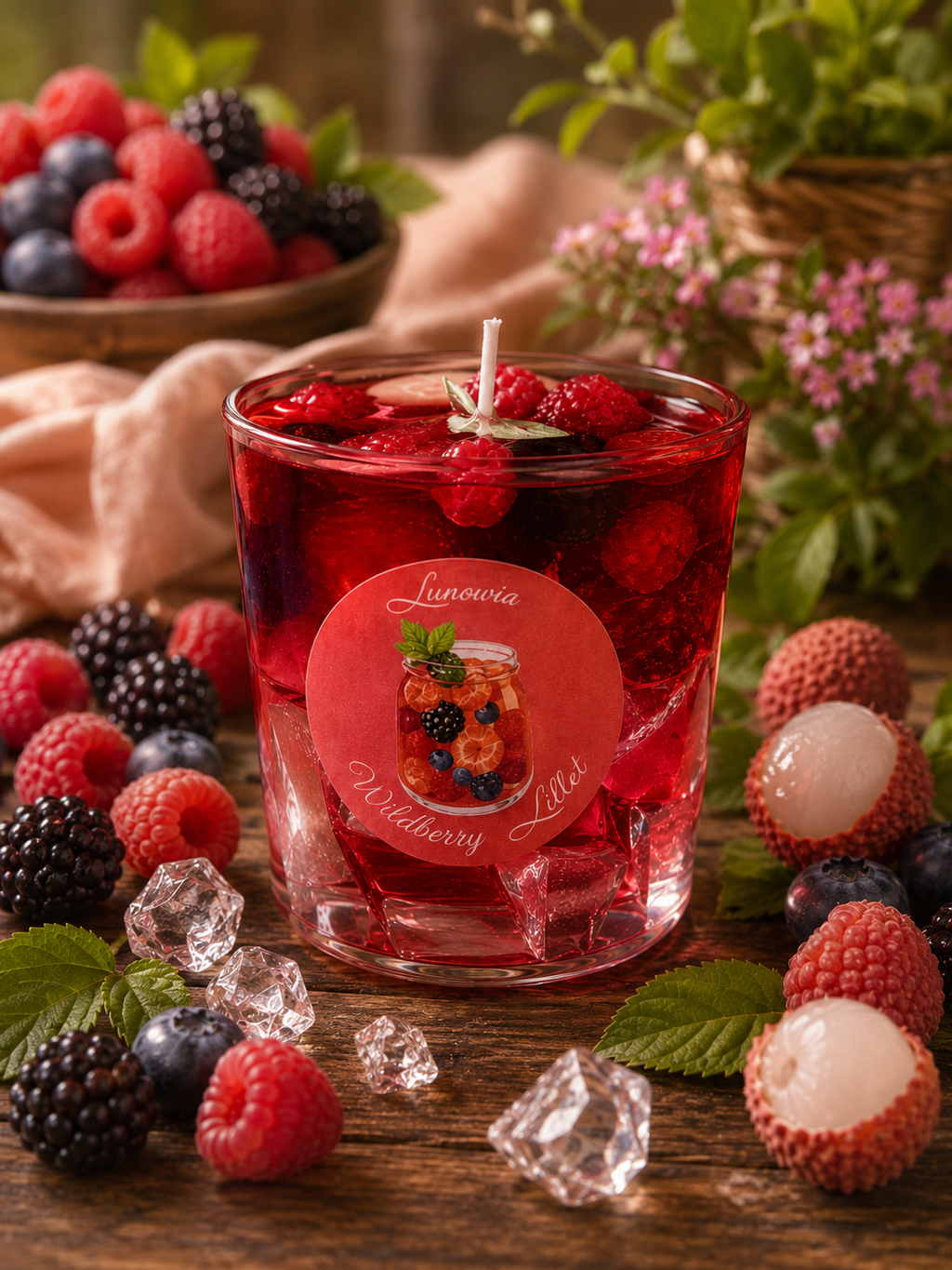 LUNOWIA Wildberry Duftkerze – Sojawachskerze mit Waldbeeren-Duft im Glas, Dessert Kollektion