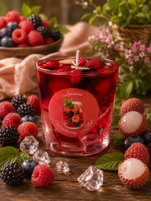 LUNOWIA Wildberry Duftkerze – Sojawachskerze mit Waldbeeren-Duft im Glas, Dessert Kollektion