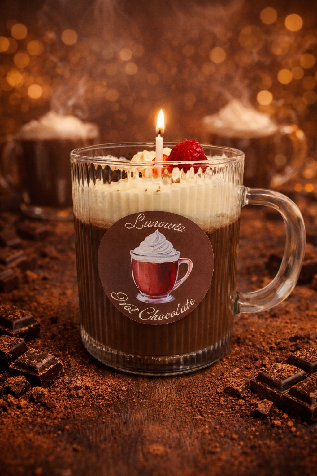 LUNOWIA Hot Chocolate Duftkerze – Sojawachskerze mit heißer Schokolade Duft im Glas, Dessert Kollektion