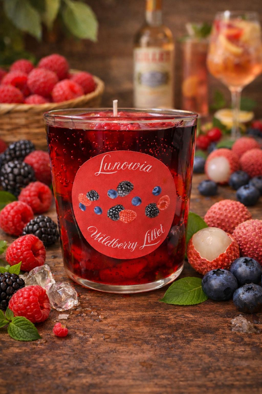 LUNOWIA Wildberry Duftkerze – Sojawachskerze mit Waldbeeren-Duft im Glas, Dessert Kollektion